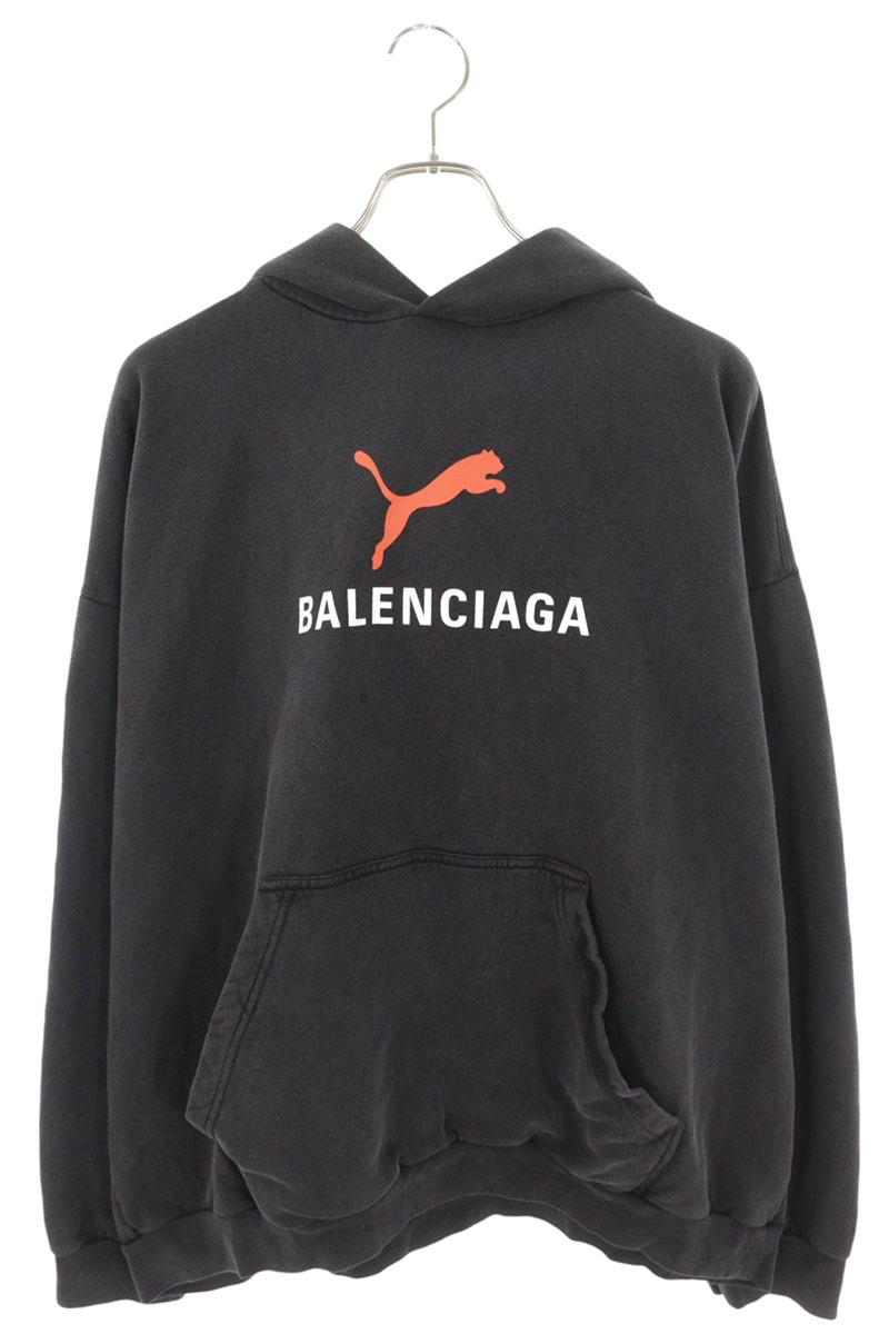 バレンシアガ BALENCIAGA ×ピューマ PUMA 大きさ:XL  767877 TTVA4 ダブルネームロゴプリントパーカー(黒いこと)【406062】【OM10】【メンズ】【中古】bb187#rinkan*B