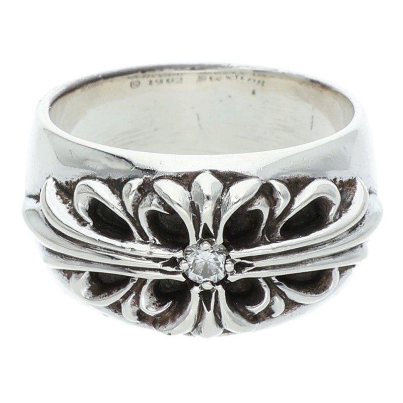 クロムハーツ Chrome Hearts 大いさ:22.5号  FLRL CRS 1DIA フローラルクロス 1金剛石 しろがね色輪っか(しろがね色×せつ然たる 16.22g)【706062】【聞き届ける15】【小物】【中古】bb492#rinkan*B