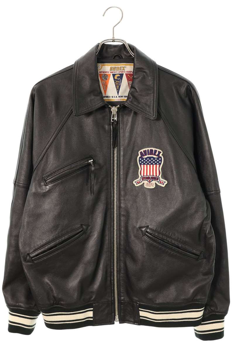 アヴィレックス AVIREX 大きさ:L  LIGHT SIGNATURE VARSITY JACKET 783-4950016 ライトシグネチャーバーシティレザージャケット(黒いこと)【606062】【BS99】【メンズ】【中古】bb30#rinkan*B