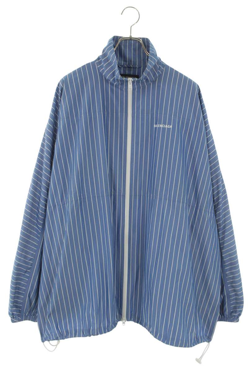 バレンシアガ BALENCIAGA 大きさ:48  571434 TGM07 ロゴプリントストライプポプリンシャツブルゾン(青色)【906062】【OM10】【メンズ】【中古】bb315#rinkan*B