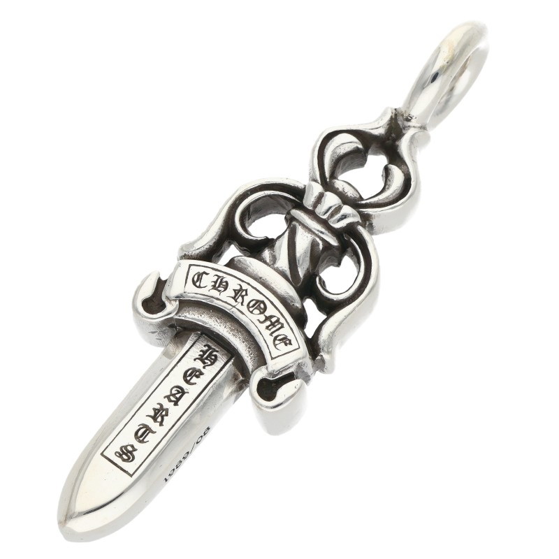クロムハーツ Chrome Hearts   DOUBLE DAGGER ダブルダガー シャンデリヤ しろがね色頸飾りいの一番(しろがね色 21.8g)【806062】【HJ12】【小物】【中古】bb334#rinkan*B