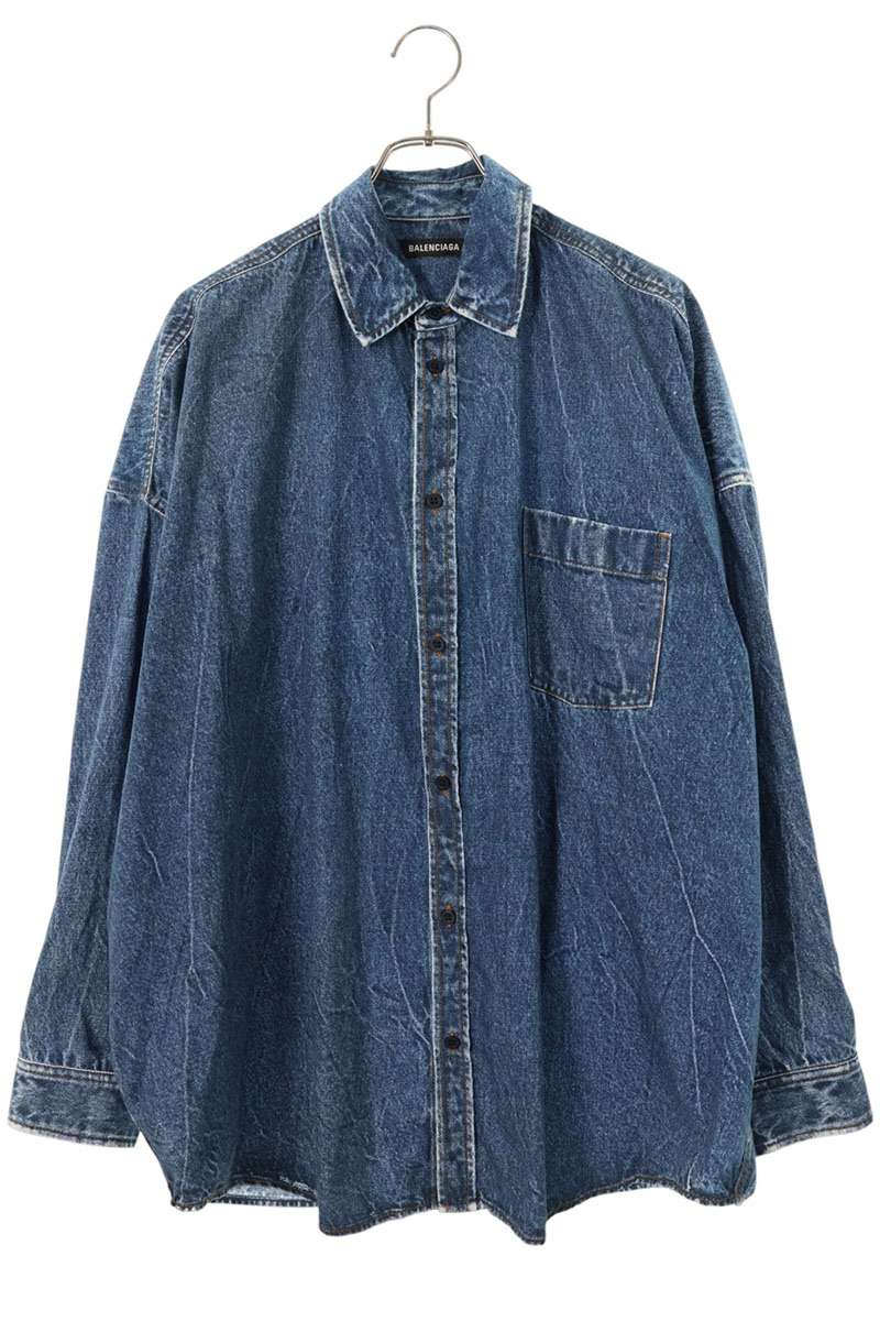 バレンシアガ BALENCIAGA 大いさ:S  641434 TJW37 トロンプルイユデニム書き換える刷り上げる長袖ティーシャツ(インディゴ)【606062】【BS99】【メンズ】【中古】bb411#rinkan*B