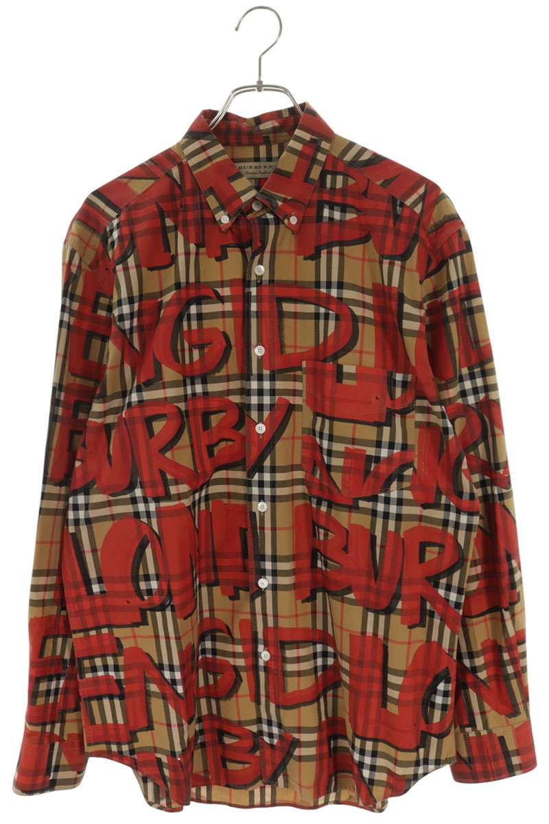 バーバリー Burberry 大きさ:L  8002928 総ロゴタイプ青写真長袖プルオーバー(ベージュ×赤いこと)【606062】【OM10】【メンズ】【中古】bb209#rinkan*B