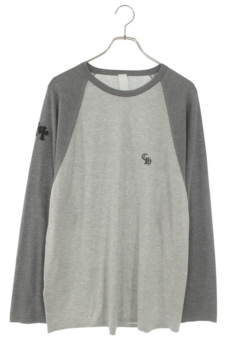 クロムハーツ Chrome Hearts サイズ:L U MIXED EMOTIONS トリプルクロスパッチ付きラグラン長袖カットソー(グレー)【606062】【OS06】【メンズ】【中古】bb359#rinkan*S |RINKAN