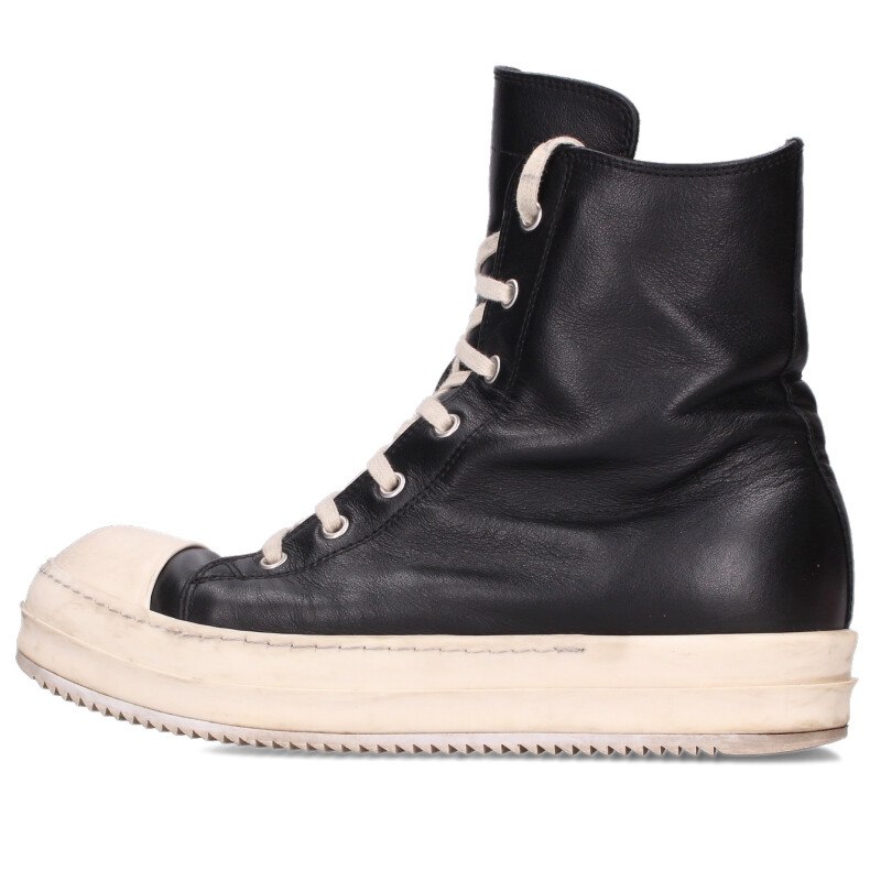 リックオウエンス Rick Owens　サイズ:40 RAMONES ラモーンズレザーハイカットスニーカー(ブラック)【506062】【SB01】【メンズ】【小物】【中古】bb356#rinkan*B｜RINKAN