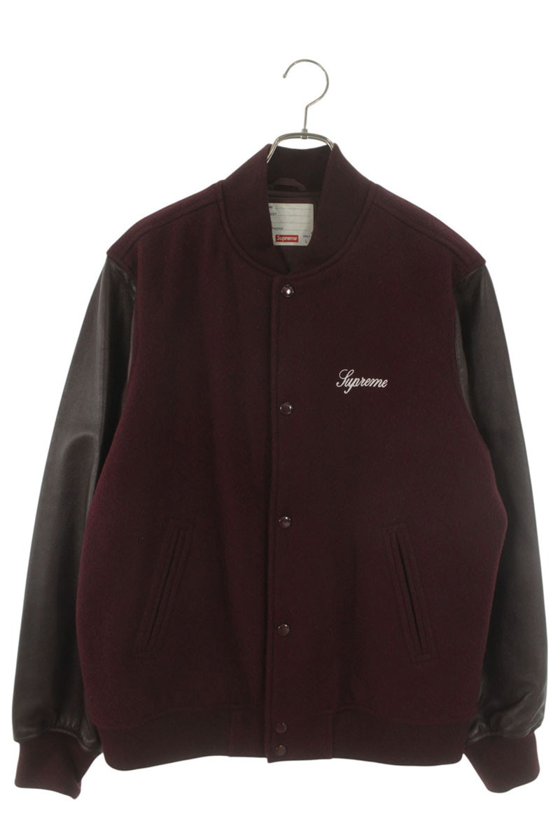 シュプリーム SUPREME 大きさ:L  15AW  Wool Varsity Crew Jacket ウールバーシティチームブルゾン(ボルドーワイン)【606062】【BS99】【メンズ】【中古】bb127#rinkan*B