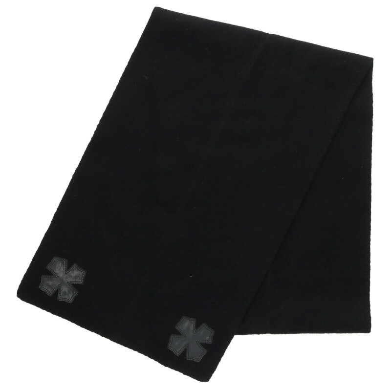 クロムハーツ Chrome Hearts  CHプラスレザーパッチカシミアマフラー(黒いこと)【706062】【os06】【小物】【中古】bb51#rinkan*B