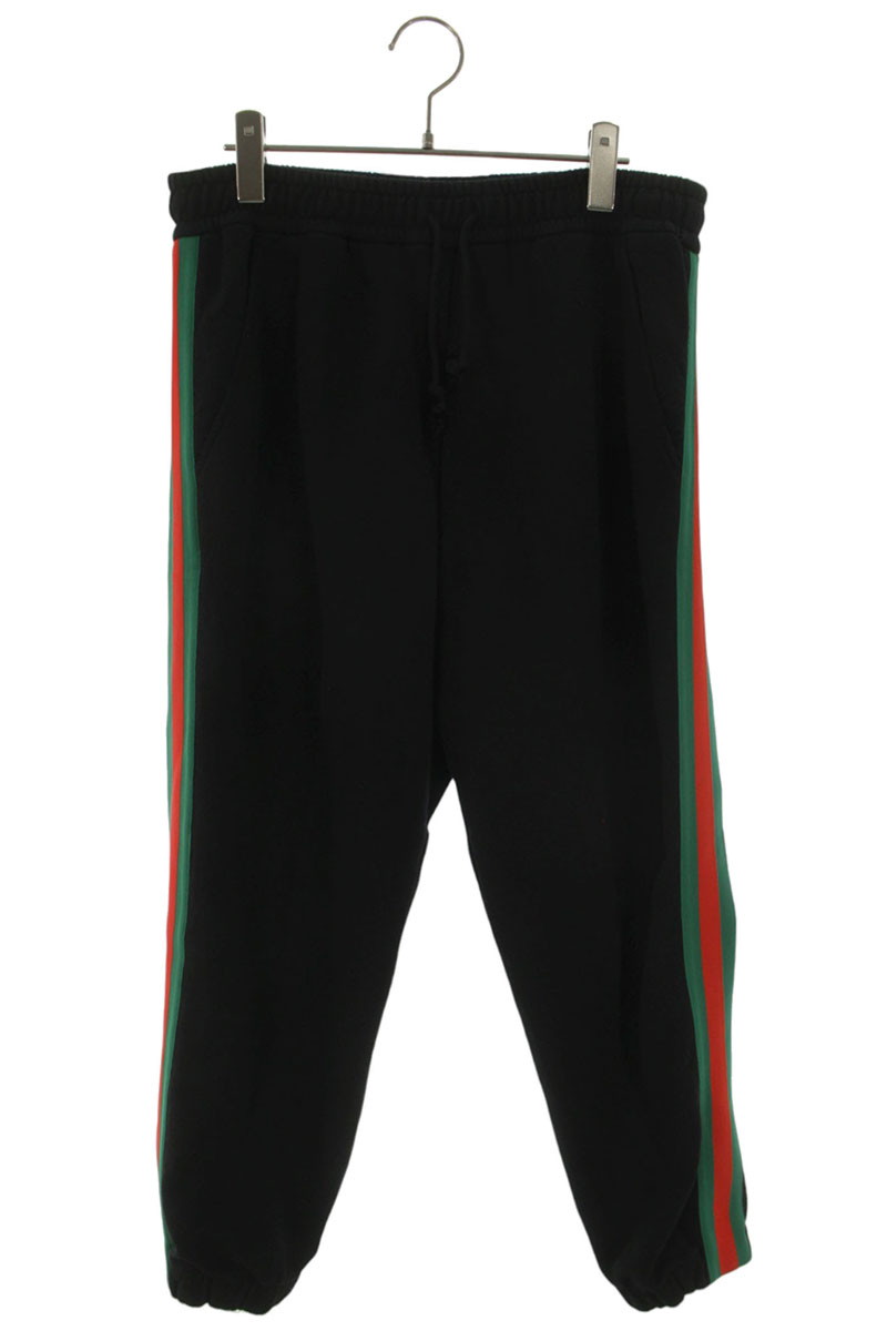 グッチ GUCCI ×北の方人間の顔 THE NORTH FACE 大きさ:S  21SS  657490 XJDIP ウェブストライプスウェットロングパンツ(黒いこと×緑であること×赤いこと)【806062】【OM10】【メンズ】【中古】bb30#rinkan*B