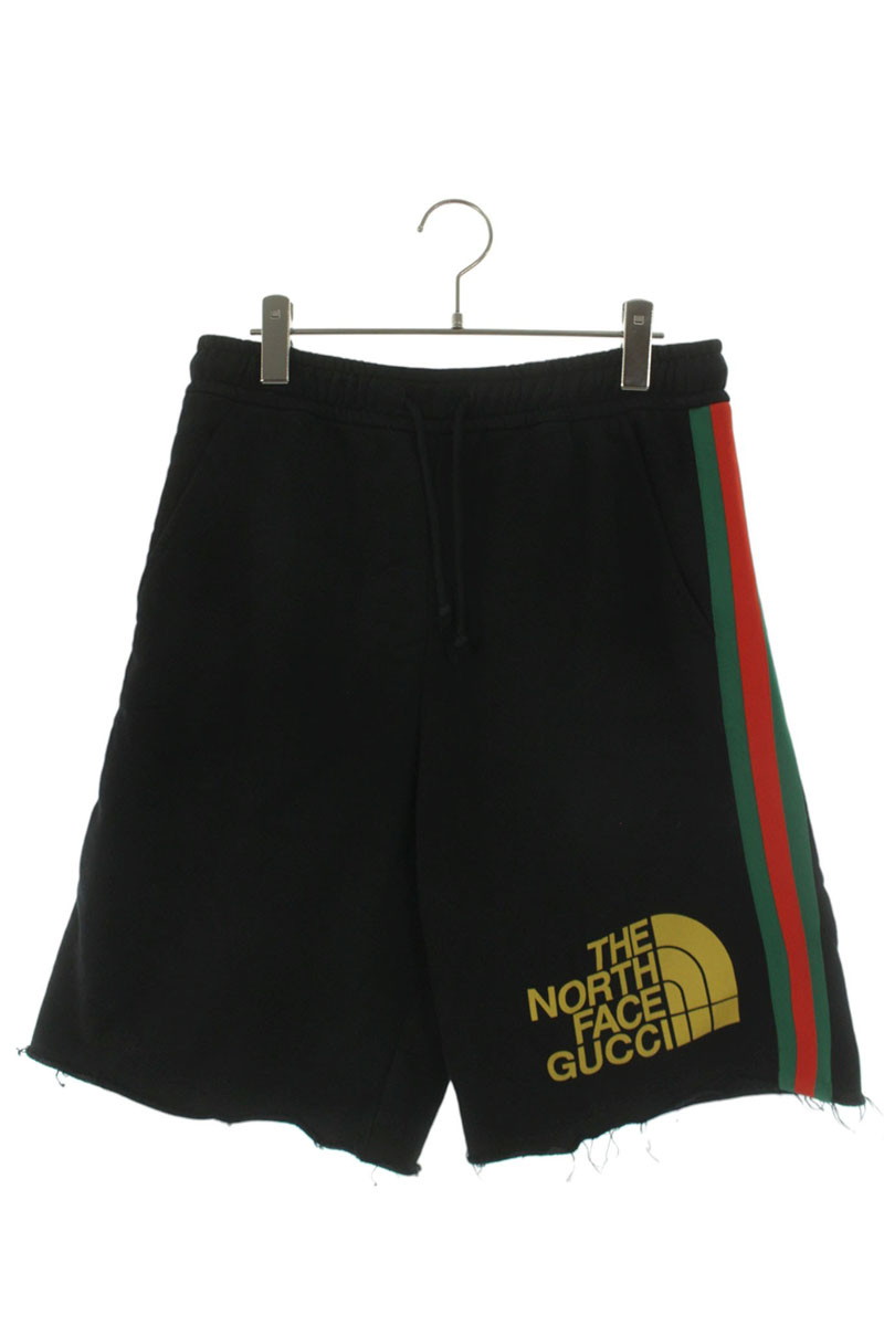 グッチ GUCCI ×北の方人間の顔 THE NORTH FACE 大きさ:S  21SS  651727 XJDIP ウェブストライプスウェットショートパンツ(黒いこと×緑であること×赤いこと)【806062】【OM10】【メンズ】【中古】bb30#rinkan*B