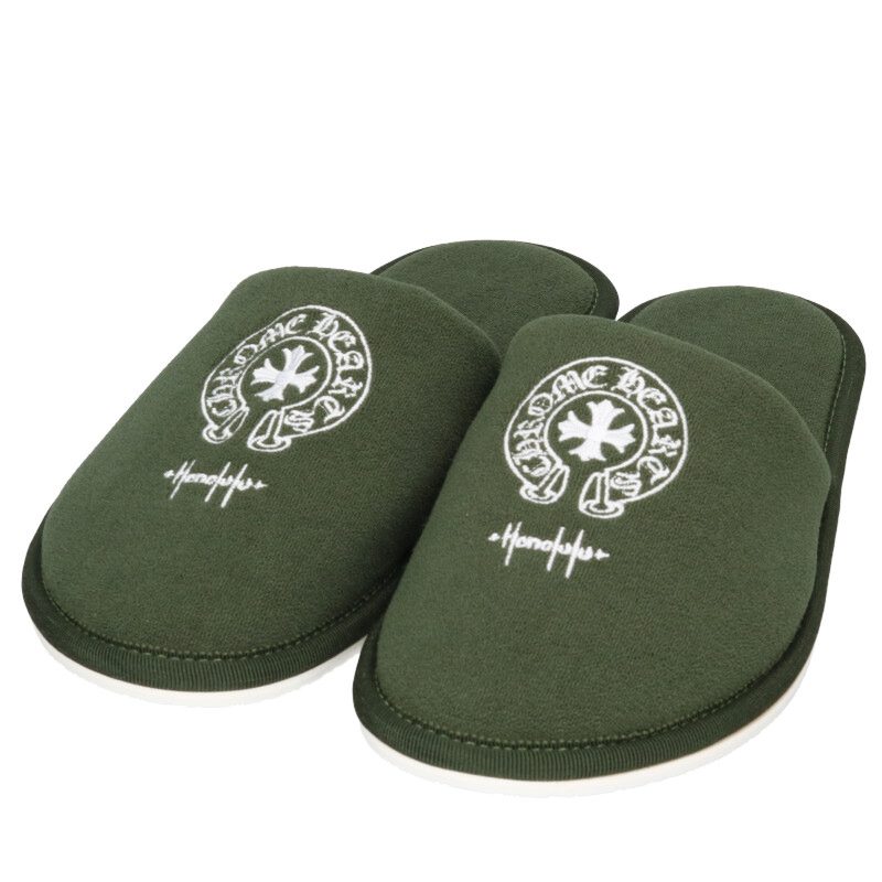 クロムハーツ Chrome Hearts サイズ:M HOTEL SLIPPER ホースシュー刺繍スリッパ(グリーン)【706062】【SJ02】【小物】【中古】bb406#rinkan*A |RINKAN