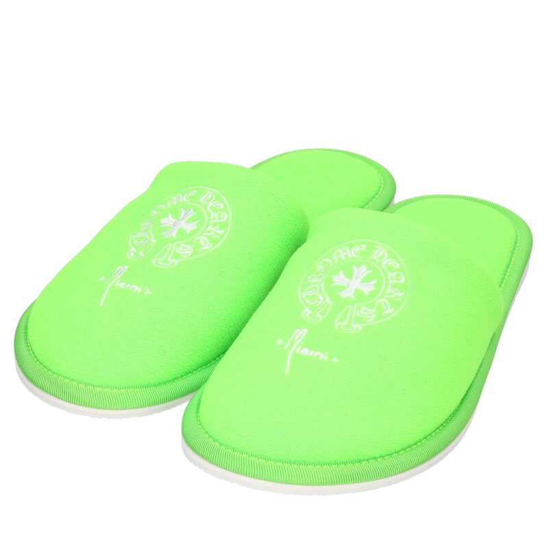 クロムハーツ Chrome Hearts サイズ:M HOTEL SLIPPER ホースシュー刺繍スリッパ(ライトグリーン)【706062】【SS07】【小物】【中古】bb406#rinkan*A |RINKAN