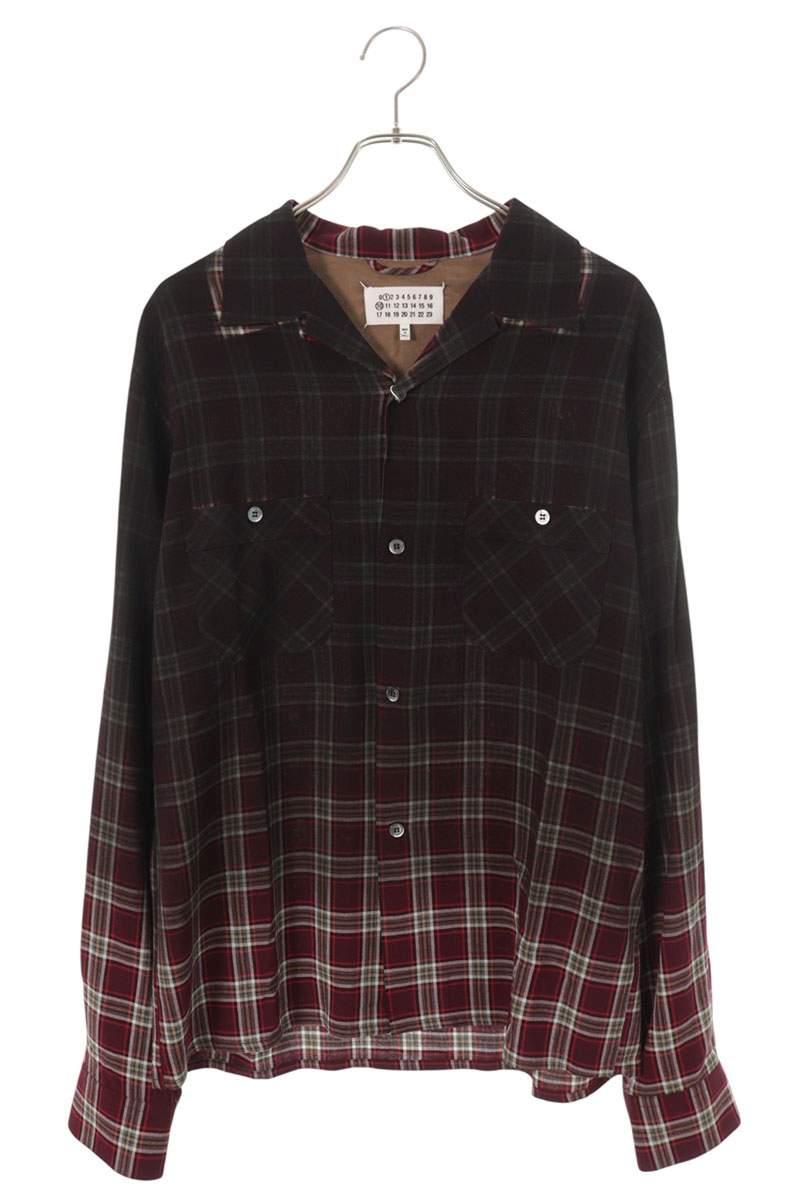 メゾンマルジェラ Maison Margiela　サイズ:48 26SS S50DT0069 グラデーションチェック長袖シャツ(ブラック調&times;レッド)【906062】【SB01】【メンズ】【新古品】bb78#rinkan*N ｜RINKAN