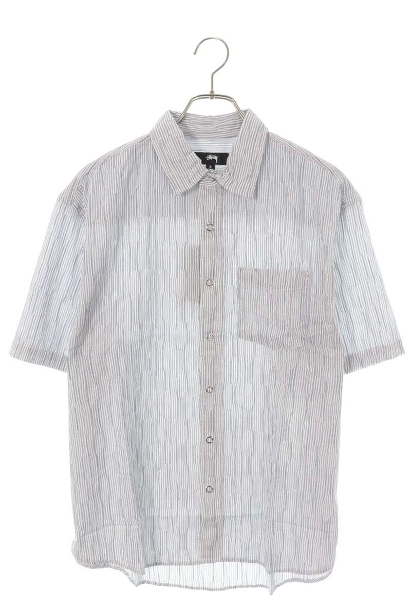 ステューシー STUSSY 大きさ:XL  1110350 縞模様ロゴタイプ刺しゅう半袖プルオーバー(青色)【906062】【SB01】【メンズ】【新古品】bb78#rinkan*N