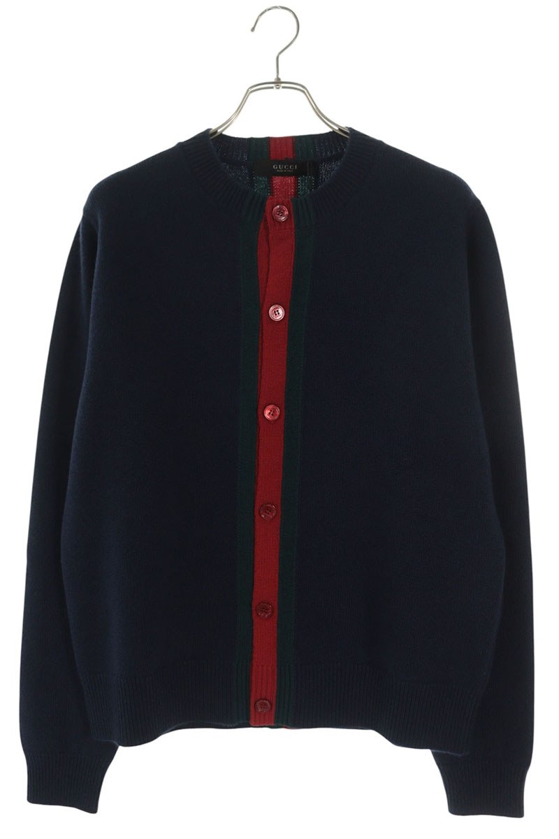 グッチ GUCCI　サイズ:M 26SS 866953 XKFG6 ウェブストライプカーディガン(ネイビー&times;グリーン&times;レッド)【906062】【SB01】【メンズ】【新古品】bb78#rinkan*N ｜RINKAN