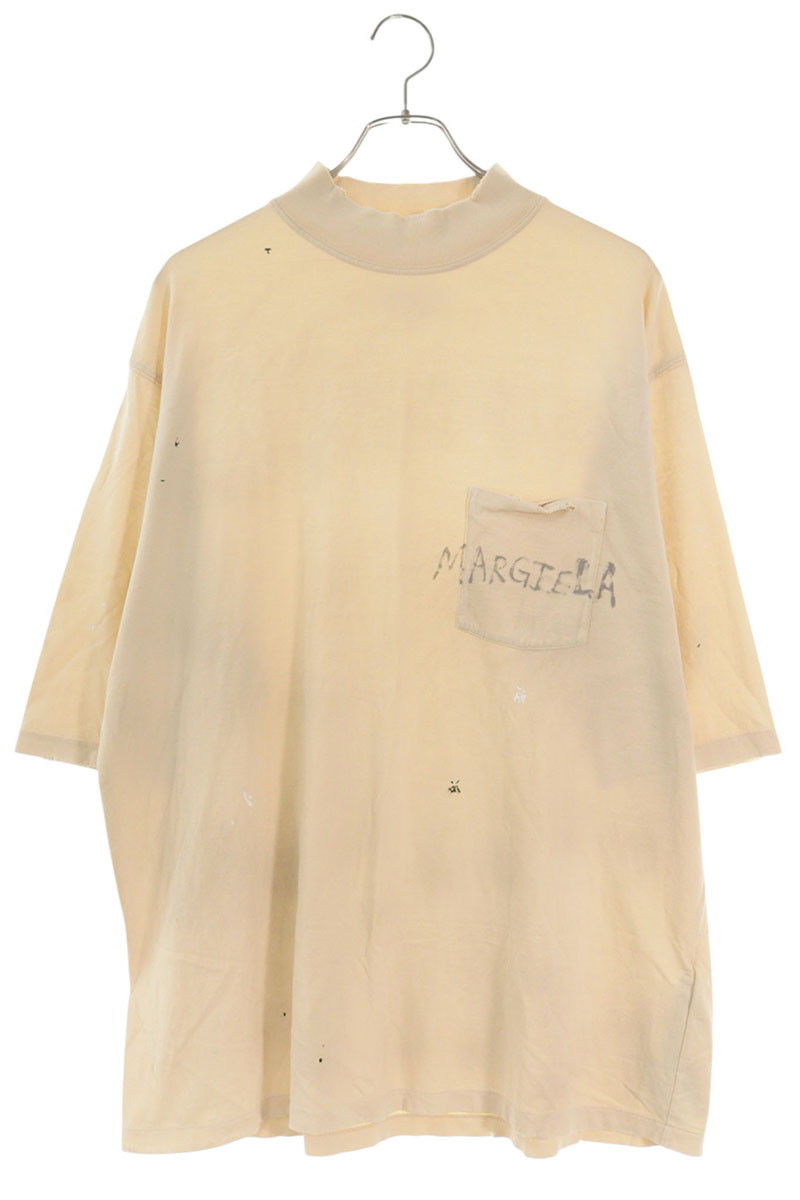 メゾンマルジェラ Maison Margiela サイズ:L 24SS S50GC0695 ペイントダメージ加工モックネックTシャツ(ベージュ)【906062】【SB01】【メンズ】【中古】bb187#rinkan*B|RINKAN