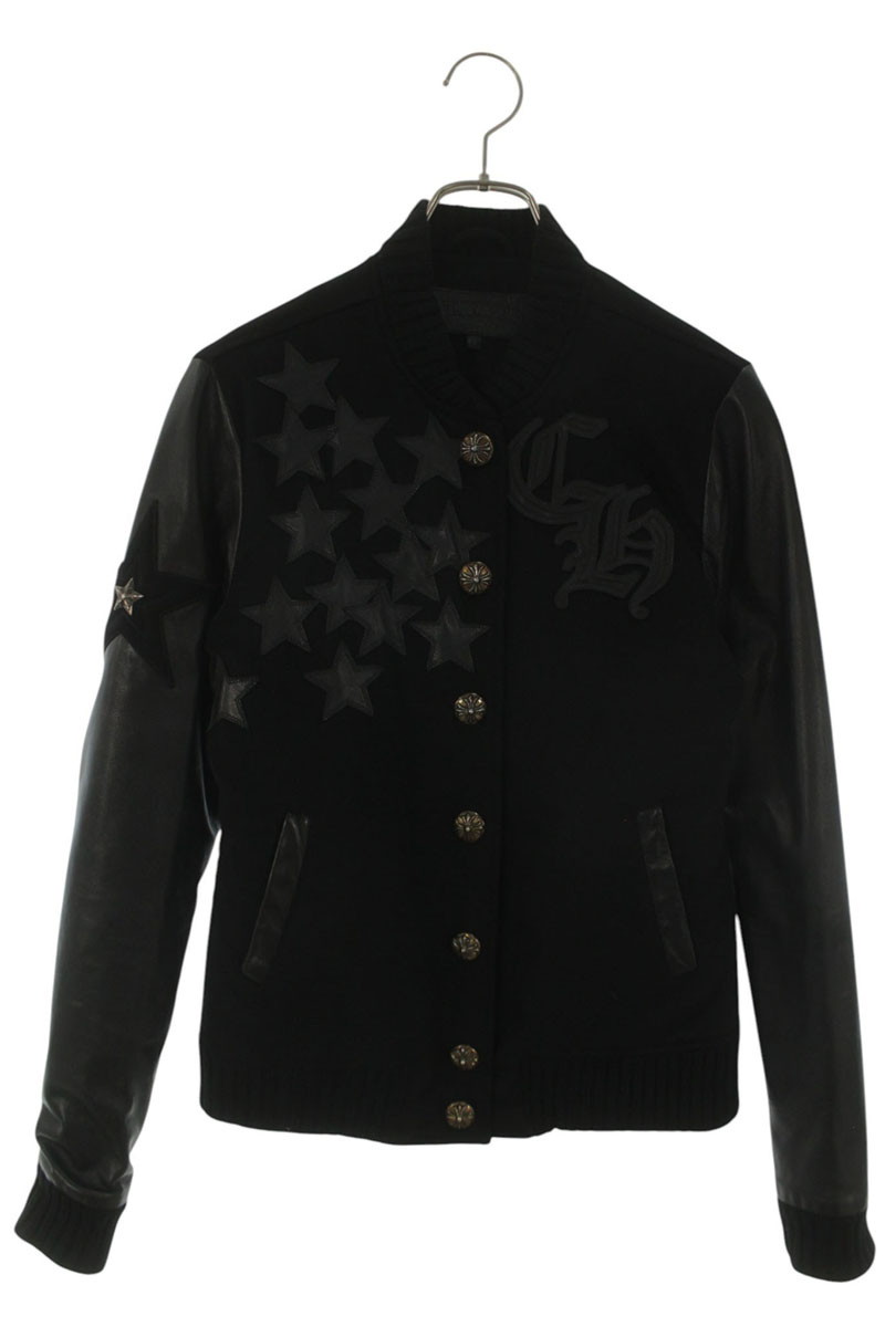 クロムハーツ Chrome Hearts　サイズ:M LETTERMAN レターマン CHスターレザーパッチレザースリーブブルゾン(ブラック&times;シルバー)【906062】【SS07】【レディース】【中古】bb134#rinkan*B ｜RINKAN