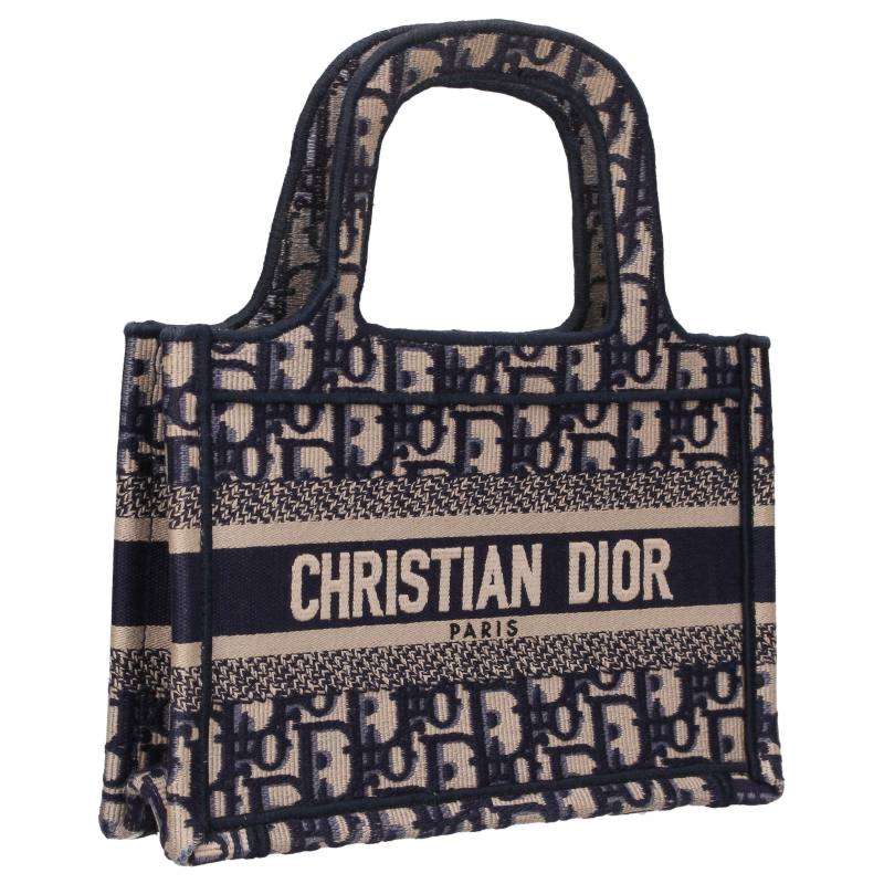 ディオール DIOR　サイズ:Mini BOOK TOTE ブックトート オブリークジャガードトートバッグ(ネイビー調)【107062】【BS99】【小物】【中古】bb134#rinkan*B｜RINKAN