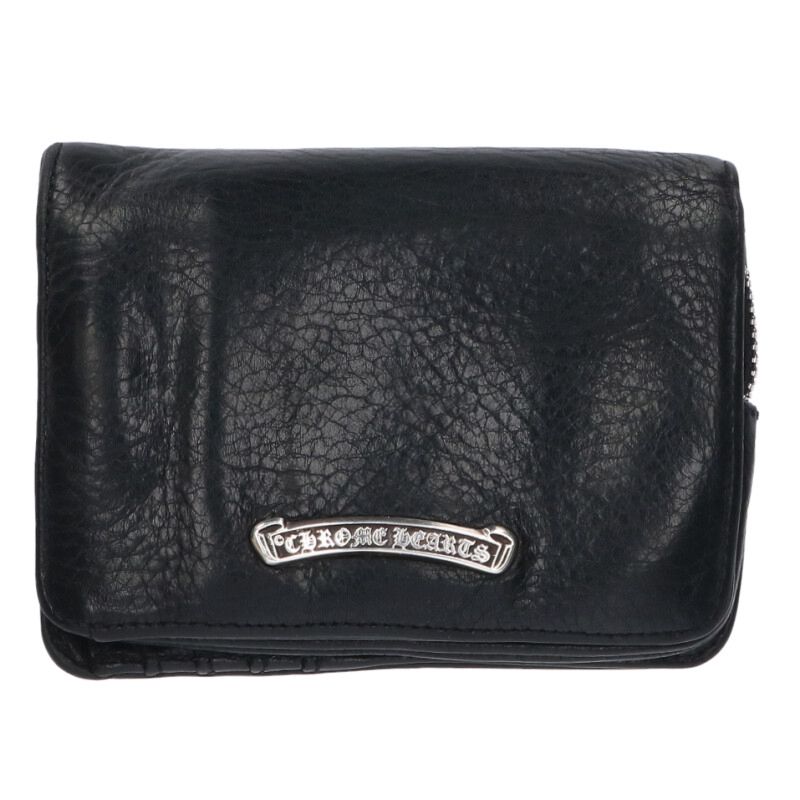 クロムハーツ Chrome Hearts   JOEY ジョーイ レザーウォレット札入れ(黒いこと×しろがね色)【116062】【FK04】【小物】【中古】bb443#rinkan*C