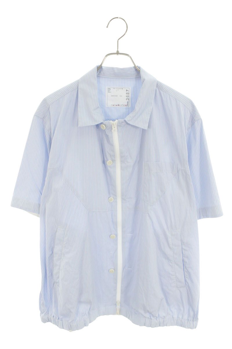 サカイ Sacai　サイズ:3 25SS 25-03687M ストライプ柄ジップアップ半袖シャツ(ライトブルー&times;ホワイト)【416062】【SB01】【メンズ】【中古】bb212#rinkan*B｜RINKAN