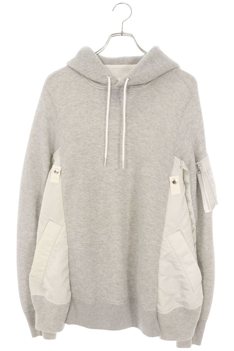 サカイ Sacai　サイズ:3 SCM-033 Sponge Sweat x MA-1 Hoodie ナイロン切替プルオーバーパーカー(グレー調)【107062】【BS99】【メンズ】【中古】bb212#rinkan*B｜RINKAN