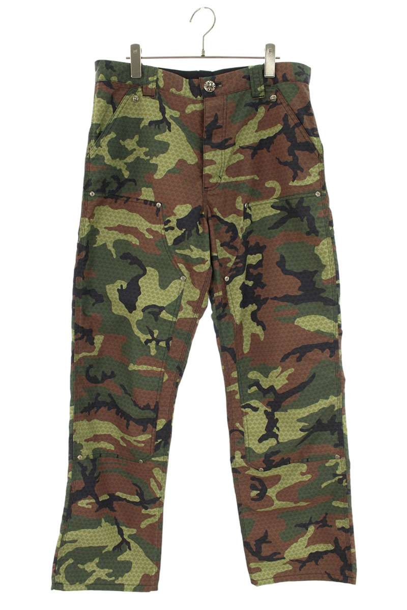 クロムハーツ Chrome Hearts 大きさ:31in  CARPENTER DOUBLE KNEE カーペンターダブルニー CH足し加える総柄カモフラロングパンツ(カーキ調×しろがね色)【016062】【SS07】【メンズ】【中古】bb462#rinkan*A
