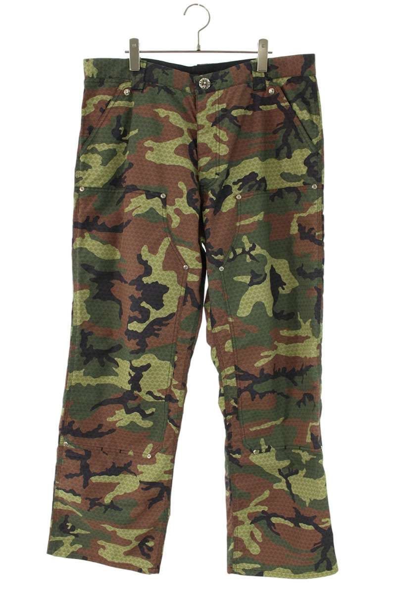 クロムハーツ Chrome Hearts 大きさ:36in  CARPENTER DOUBLE KNEE カーペンターダブルニー CH足し加える総柄カモフラロングパンツ(カーキ調×しろがね色)【016062】【HJ12】【メンズ】【中古】bb527#rinkan*S