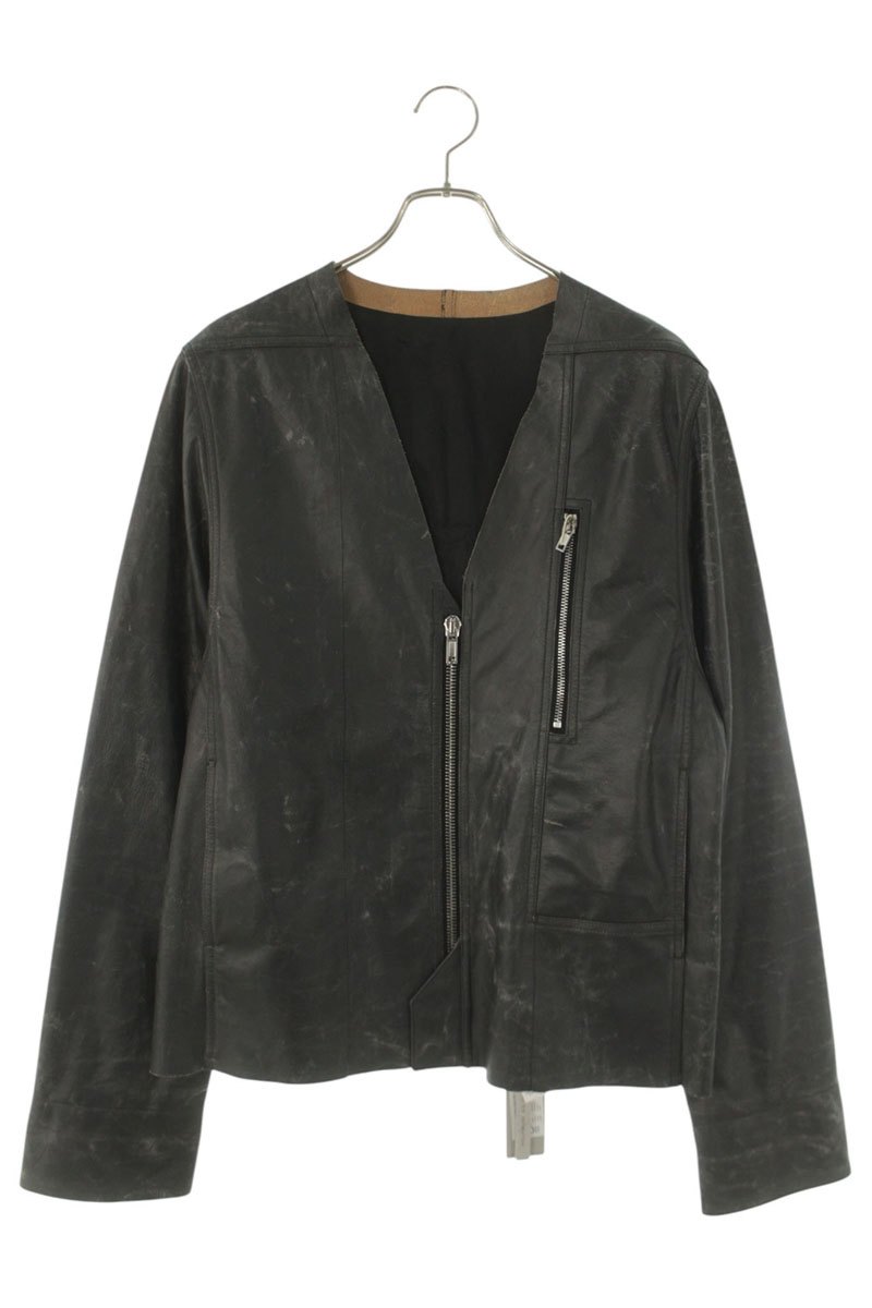 リックオウエンス Rick Owens 大きさ:50  RU01E5775-LTP V SAFETY セーフティ Vネックレザージャケット(黒いこと)【116062】【SB01】【メンズ】【中古】bb356#rinkan*S