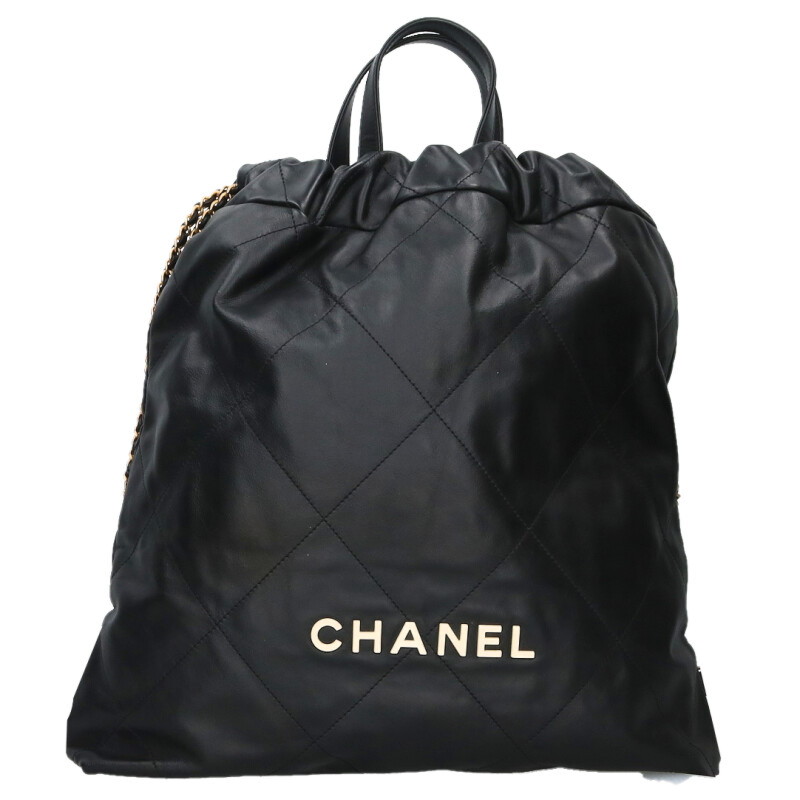 シャネル CHANEL   シャネル22 禾穀類品番カーフスキンチェーンレザーバックパック(黒いこと×ゴールド)【016062】【SB01】【小物】【中古】bb295#rinkan*B