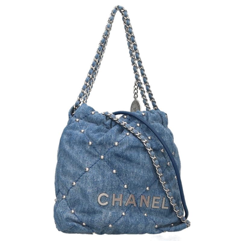 シャネル CHANEL   AS3980 シャネル22 ミニ デニムスタッズチェーンショルダーバッグ(青色×しろがね色)【016062】【SB01】【小物】【中古】bb295#rinkan*B