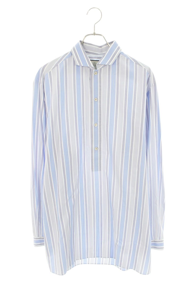 グッチ GUCCI　サイズ:52 533140 Z377L ストライププルオーバー長袖シャツ(ブルー&times;グレー)【107062】【BS99】【メンズ】【中古】bb51#rinkan*B｜RINKAN