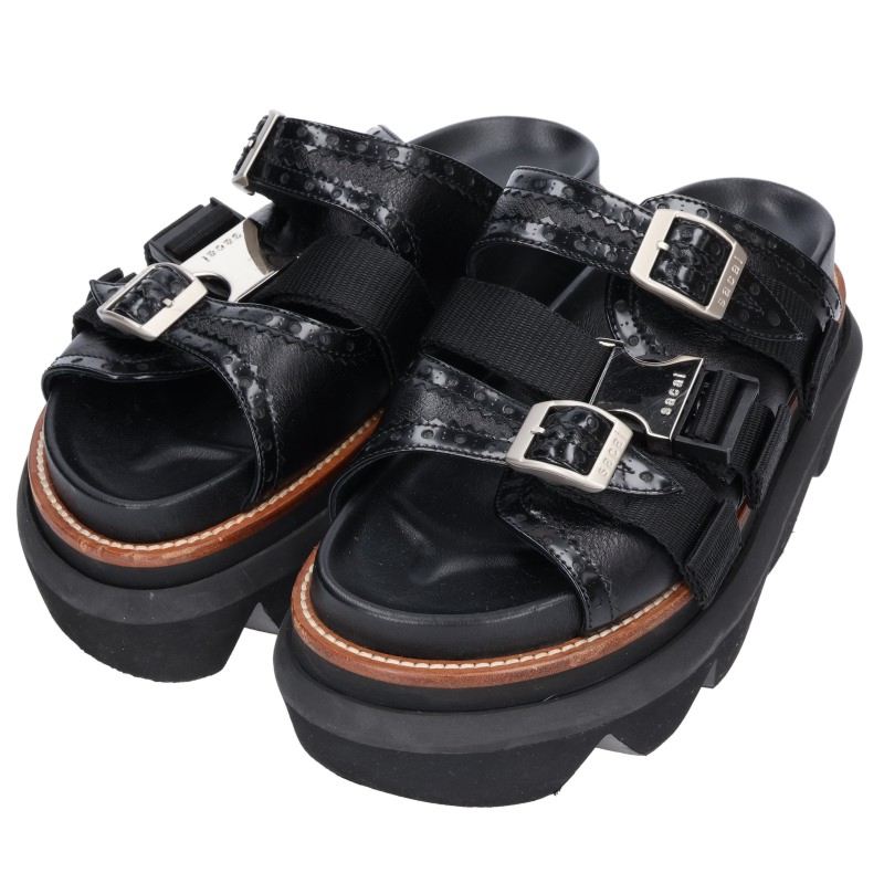 サカイ Sacai　サイズ:37 ウイングチップベルトサンダル(ブラック)【326062】【BS99】【レディース】【小物】【中古】bb187#rinkan*B｜RINKAN