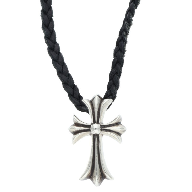 クロムハーツ Chrome Hearts CH CRS SML BC スモールCHクロスボロチップ Wボロチップ シルバーネックレス(シルバー×ブラック 総重量44.15g)【026062】【HJ12】【小物】【中古】bb51#rinkan*B|RINKAN