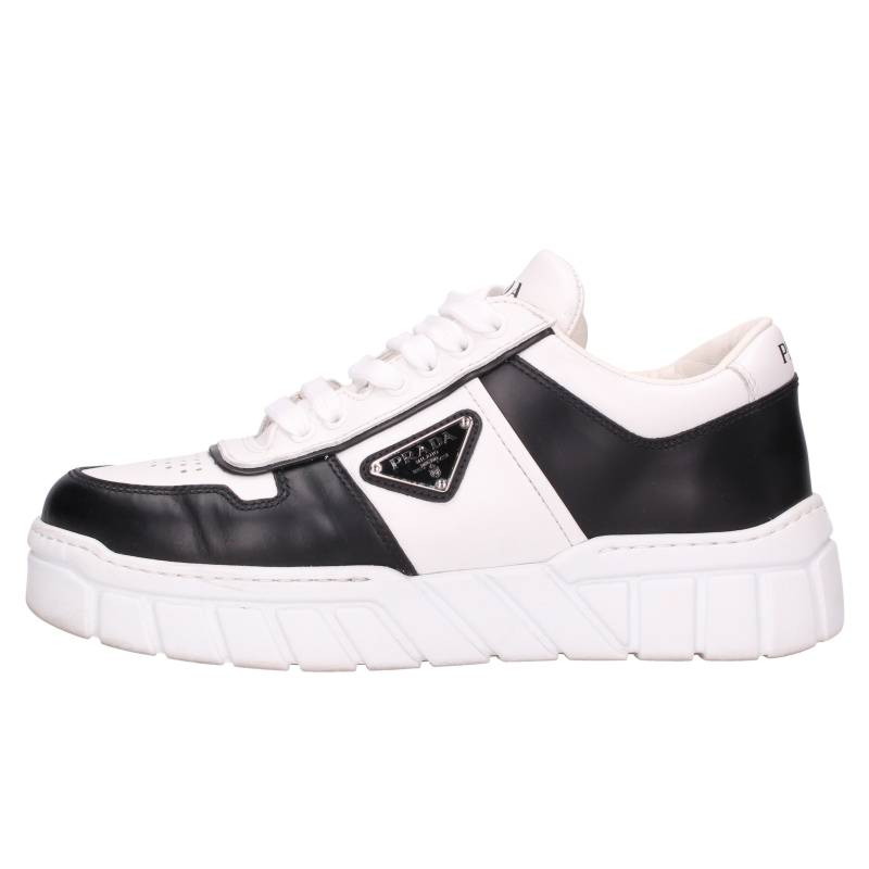 プラダ PRADA サイズ:6 2EE378 トライアングルロゴプレート ローカットスニーカー(ブラック×ホワイト)【926062】【BS99】【メンズ】【小物】【中古】bb315#rinkan*B|RINKAN