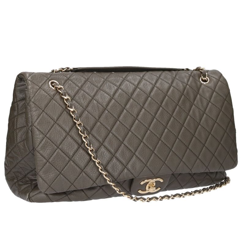 シャネル CHANEL マトラッセジャンボ G金具ソフトキャビアスキンチェーンショルダーバッグ(カーキ×ゴールド)【226062】【GZ14】【小物】【中古】bb51#rinkan*B |RINKAN