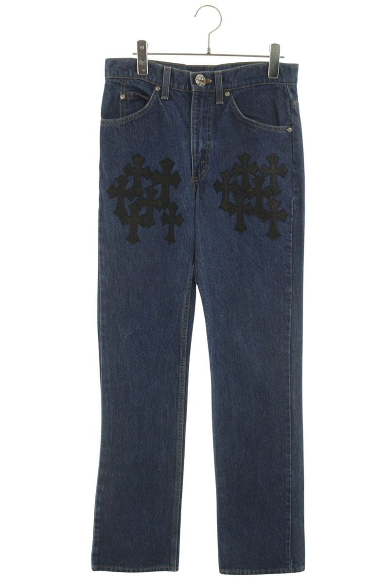 クロムハーツ Chrome Hearts　サイズ:29インチ U VNTG JEAN BLU ORNG TAB クロスパッチ付きウォッシュド517デニムパンツ(インディゴ&times;ブラック&times;シルバー)【716062】【OS06】【メンズ】【中古】bb379#rinkan*B｜RINKAN