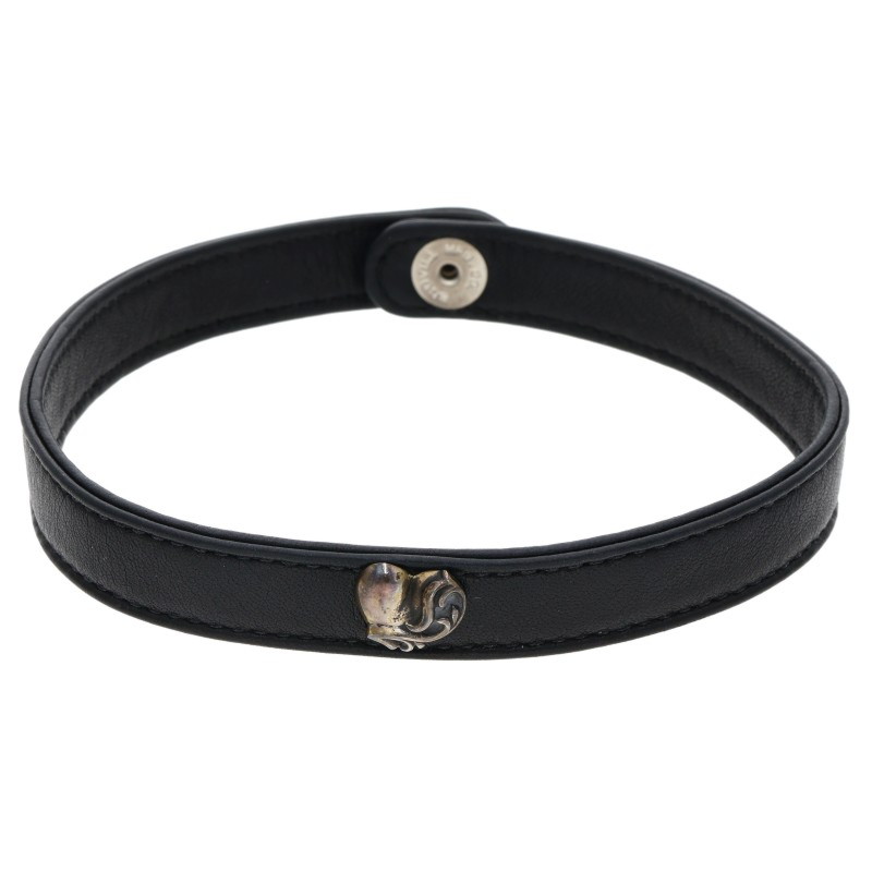 クロムハーツ Chrome Hearts　 ハートスタッド付きレザーチョーカー(ブラック&times;シルバー 総重量18.34g)【716062】【SS13】【小物】【中古】bb334#rinkan*B ｜RINKAN