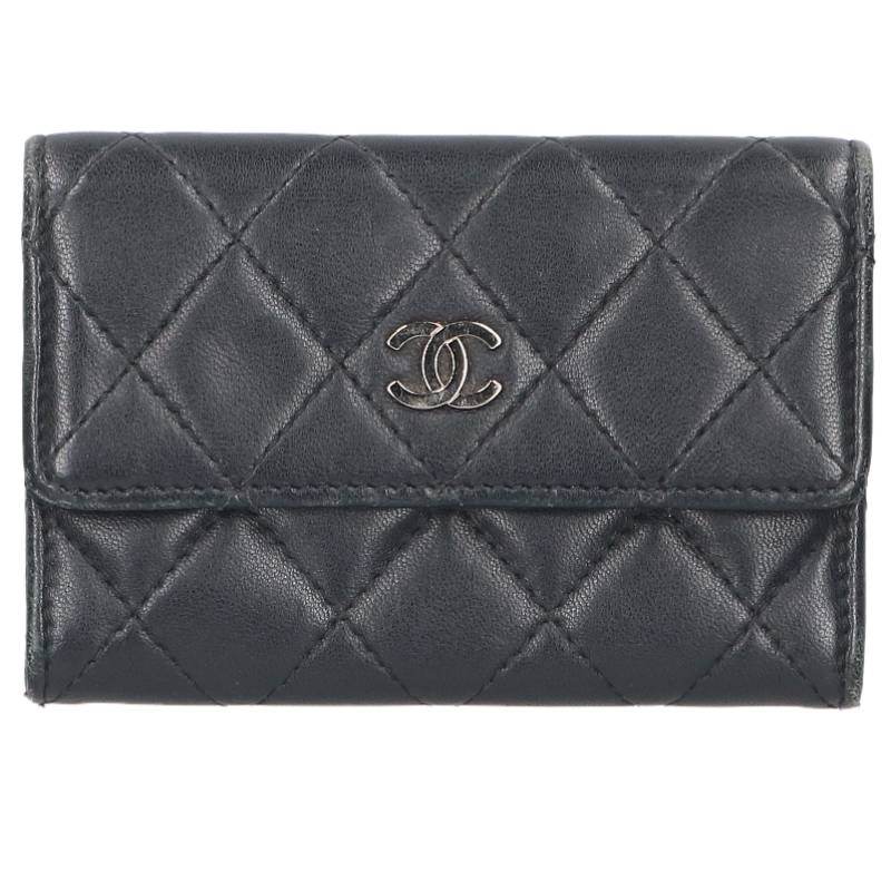 シャネル CHANEL　 ココマークラムスキンカードケース(シルバー&times;ブラック)【107062】【BS99】【小物】【中古】bb334#rinkan*B｜RINKAN