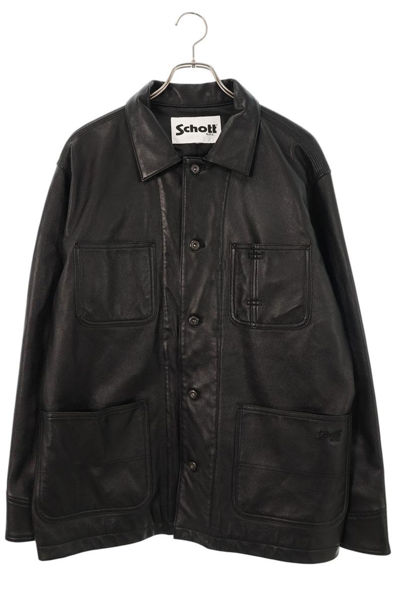 ショット schott　サイズ:L LAMB LEATHER COVERALL 782-3950079 ラムカバーオールレザージャケット(ブラック)【107062】【BS99】【メンズ】【中古】bb344#rinkan*B｜RINKAN