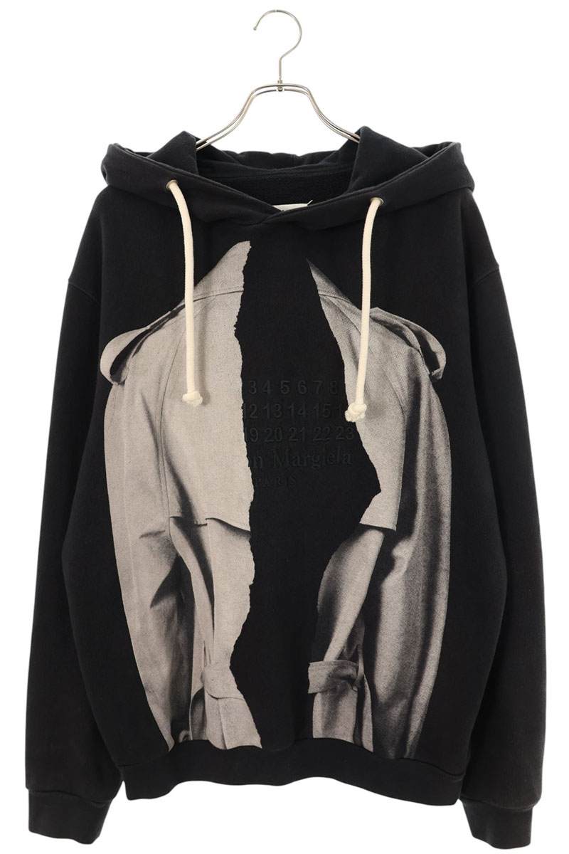 メゾンマルジェラ Maison Margiela サイズ:50 S50GU0104 デストロイトレンチコートプリントパーカー(ブラック)【107062】【BS99】【メンズ】【中古】bb344#rinkan*B|RINKAN