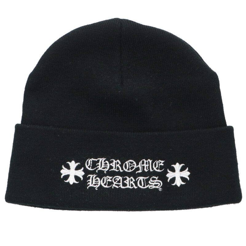クロムハーツ Chrome Hearts サイズ:ONE SIZE WOOL WATCH CAP ウールワッチキャップ CHプラスロゴ刺繍ビーニー(ブラック×ホワイト)【026062】【SS07】【小物】【中古】bb205#rinkan*B |RINKAN