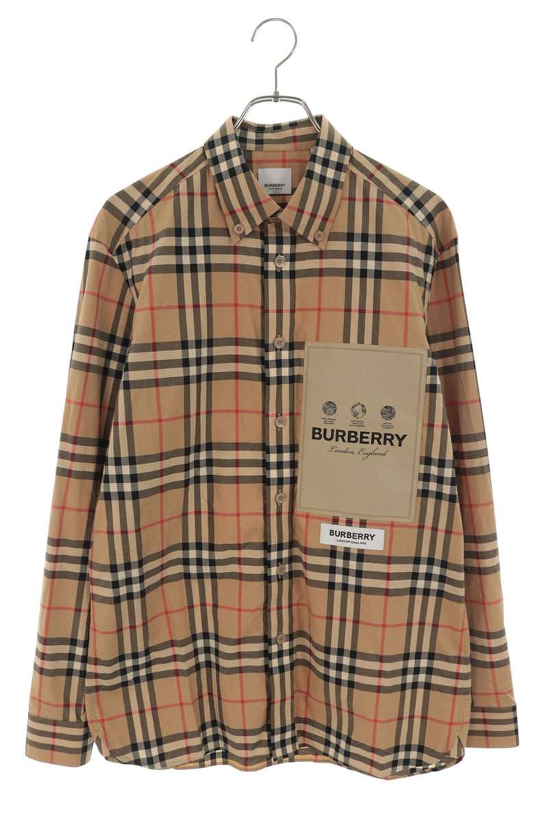 バーバリー Burberry サイズ:M 8057461 ロゴパッチノヴァチェック長袖シャツ(ベージュ調)【226062】【OM10】【メンズ】【中古】bb380#rinkan*B|RINKAN