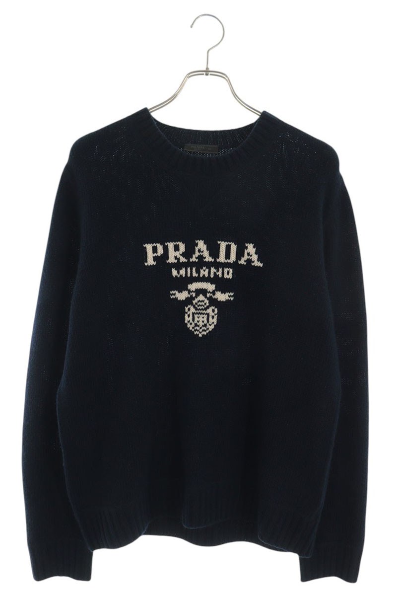 プラダ PRADA　サイズ:50 UMB223 ウールカシミヤクルーネックニット(ネイビー)【426062】【BS99】【メンズ】【中古】bb334#rinkan*B｜RINKAN