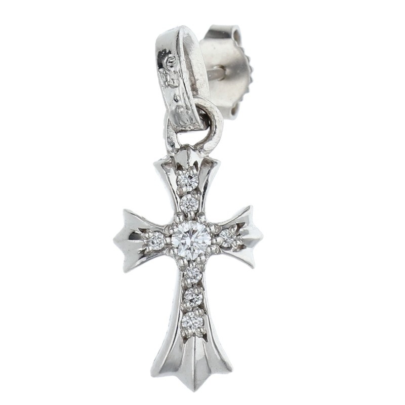 クロムハーツ Chrome Hearts 18K BBY F PPRCHN P D 18Kベイビーファット PAVEダイヤ ホワイトゴールドピアス(ホワイトゴールド×クリア 3.15g)【526062】【NO05】【小物】【中古】bb432#rinkan*S|RINKAN