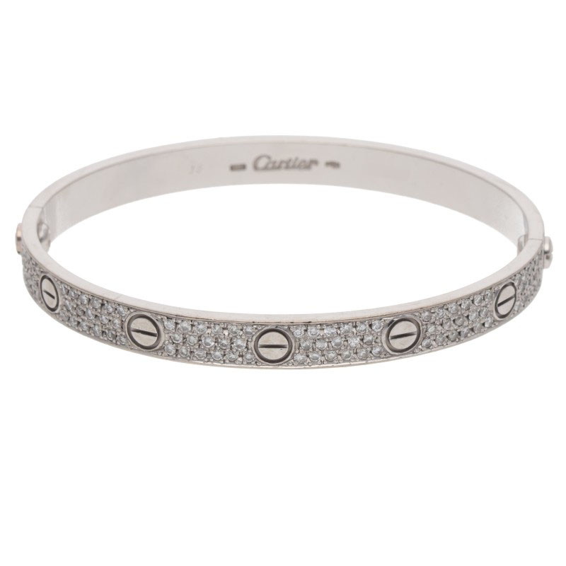 カルティエ Cartier サイズ:18 LOVE BRACELET K18WGアフターPAVEダイヤブレスレット(ホワイトゴールド×クリア 31.6g)【426062】【SS13】【小物】【中古】bb132#rinkan*B |RINKAN