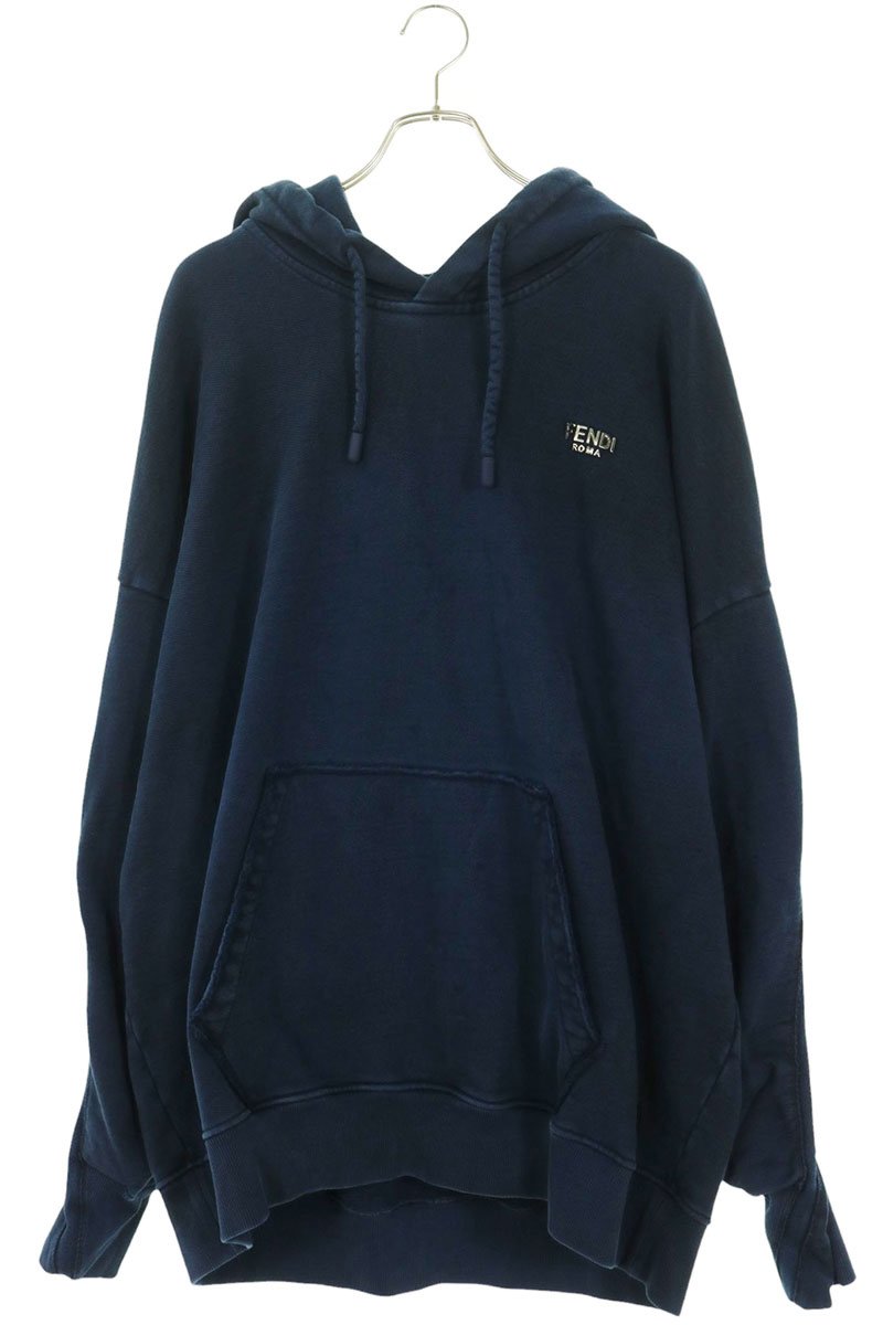 フェンディ FENDI サイズ:XL FY1253 APM7 メタルロゴプレートプルオーバーパーカー(ブルー)【726062】【OM10】【メンズ】【中古】bb420#rinkan*B|RINKAN