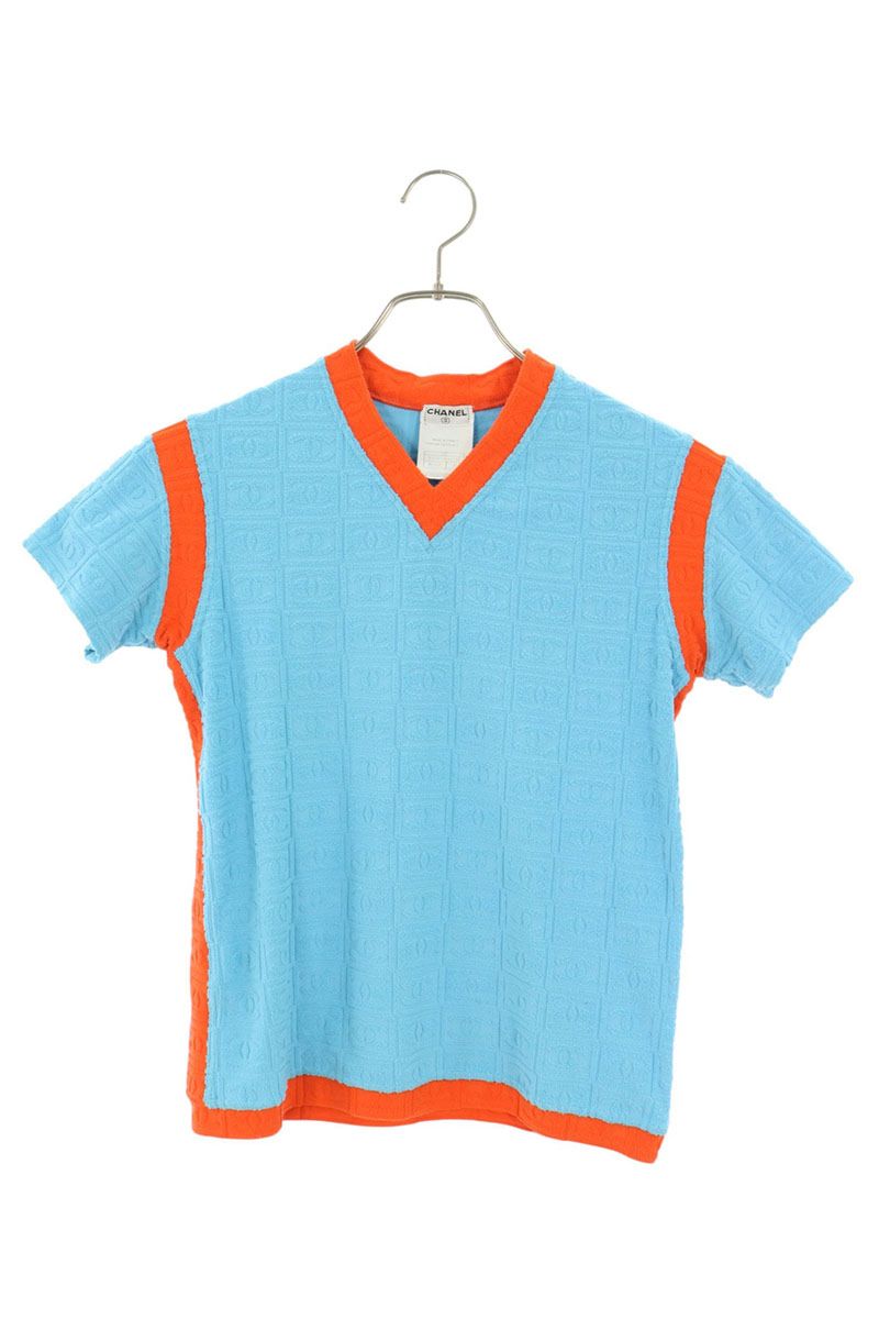 シャネル CHANEL サイズ:38 P9452V11234 ココマークパイルバイカラー地Tシャツ(ブルー×オレンジ)【726062】【BS99】【レディース】【中古】bb78#rinkan*B|RINKAN