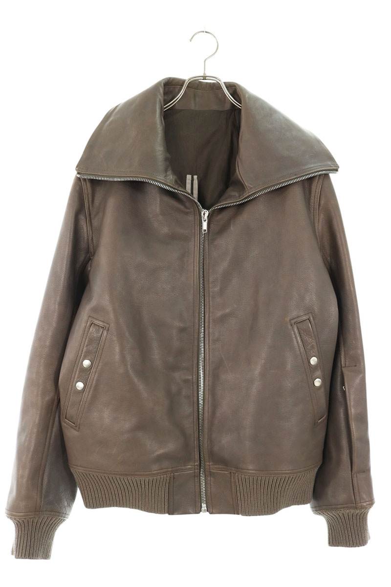 リックオウエンス Rick Owens　サイズ:48 RR02E1710-LOO BLIXA DRACUCOLLAR LEATHER JACKET ハイネックレザージャケット(ブラウン調)【826062】【SB01】【メンズ】【中古】bb212#rinkan*A｜RINKAN