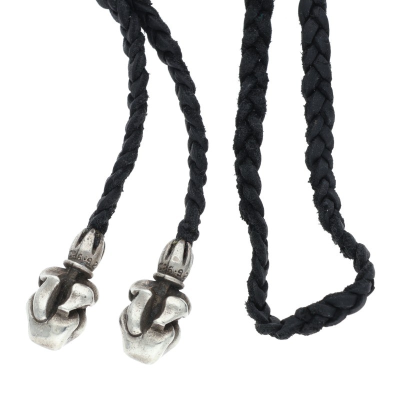 クロムハーツ Chrome Hearts LEATHER BRAID リップアンドタンレザーブレード シルバーネックレス(ブラック×シルバー 総重量19.73g)【507062】【OS06】【小物】【中古】bb453#rinkan*B |RINKAN