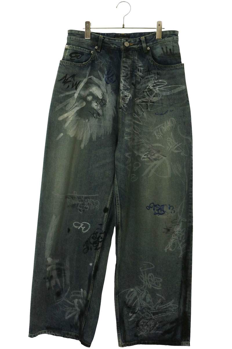 バレンシアガ BALENCIAGA　サイズ:XS 745223 TNW01 グラフィティバギーデニムパンツ(ブルー)【107062】【SB01】【メンズ】【中古】bb187#rinkan*B｜RINKAN