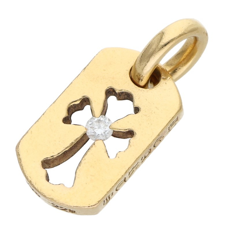 クロムハーツ Chrome Hearts　 22K DT TNY CO CRS 1DIA タイニーカットアウトクロスドッグタグ 1ダイヤ チャーム ゴールドネックレストップ(イエローゴールド&times;クリア 4.83g)【307062】【OK15】【小物】【中古】bb473#rinkan*B ｜RINKAN